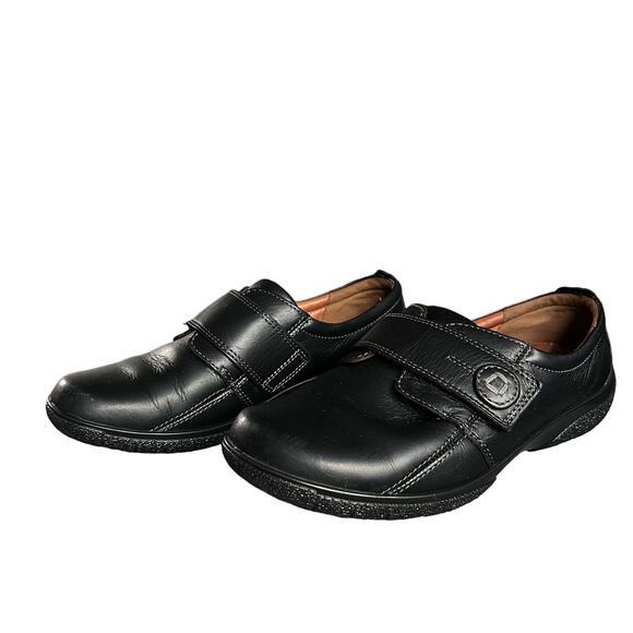 Hotter  Black Sugar Leather Loafers Flats Size 7 EEE Hook and Loop Strap - Picture 4 of 7